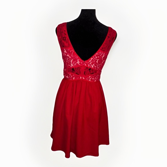 Gianni Bini Party Dress Red Lace Bodice Sleeveless Fit Flare Mini Dress Size XS - Picture 2 of 4